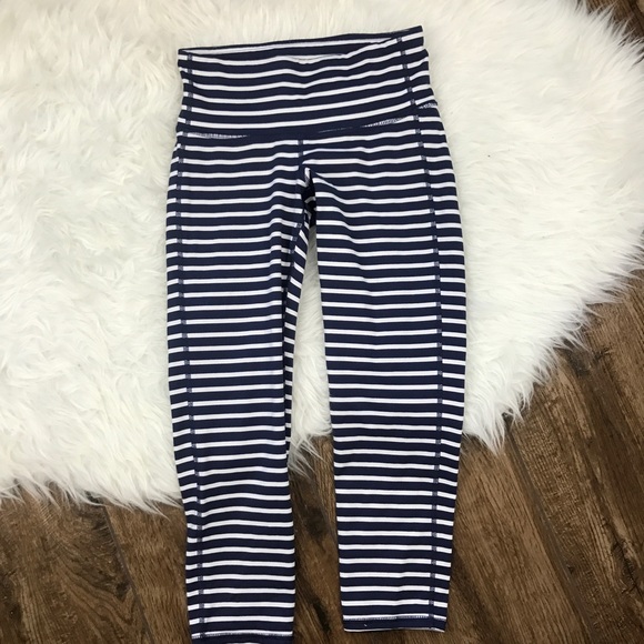 Athleta • Blue Striped Chaturanga Cropped Leggings - Picture 2 of 8